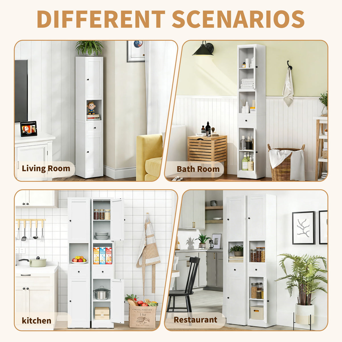 Tall Bathroom Storage Cabinet with Adjustable Shelves - White Steel