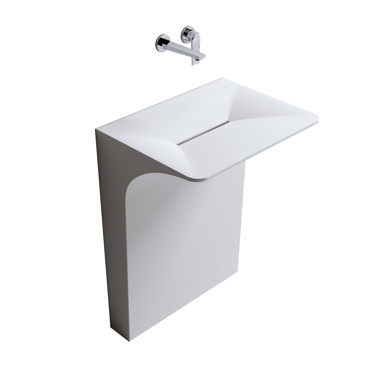 Modern Wall-Mounted Solid Surface Pedestal Sink with Hidden Linear Drain