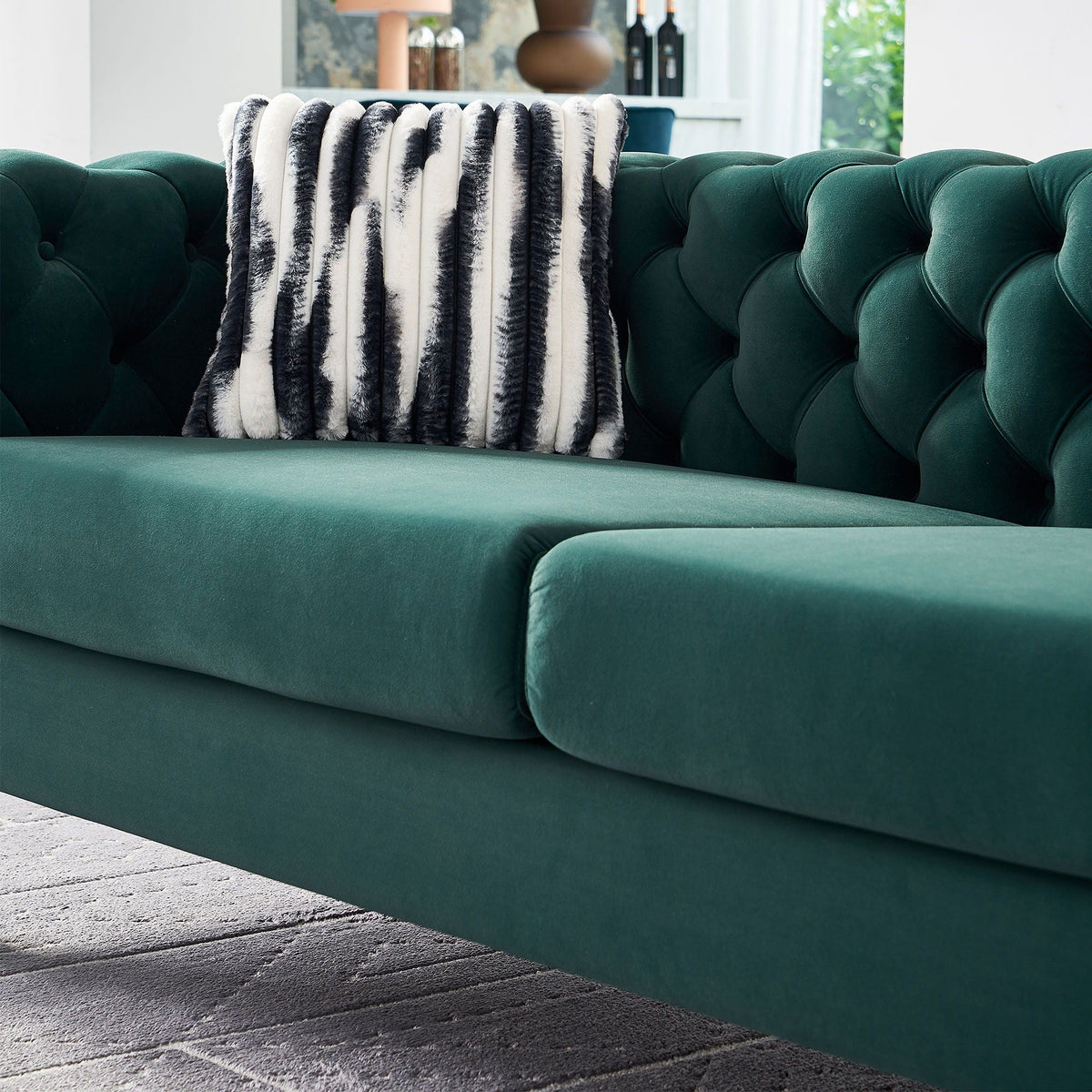 Modern Tufted Living Room Sofa with Button Detail - 84.25" Wide, Multiple Colors