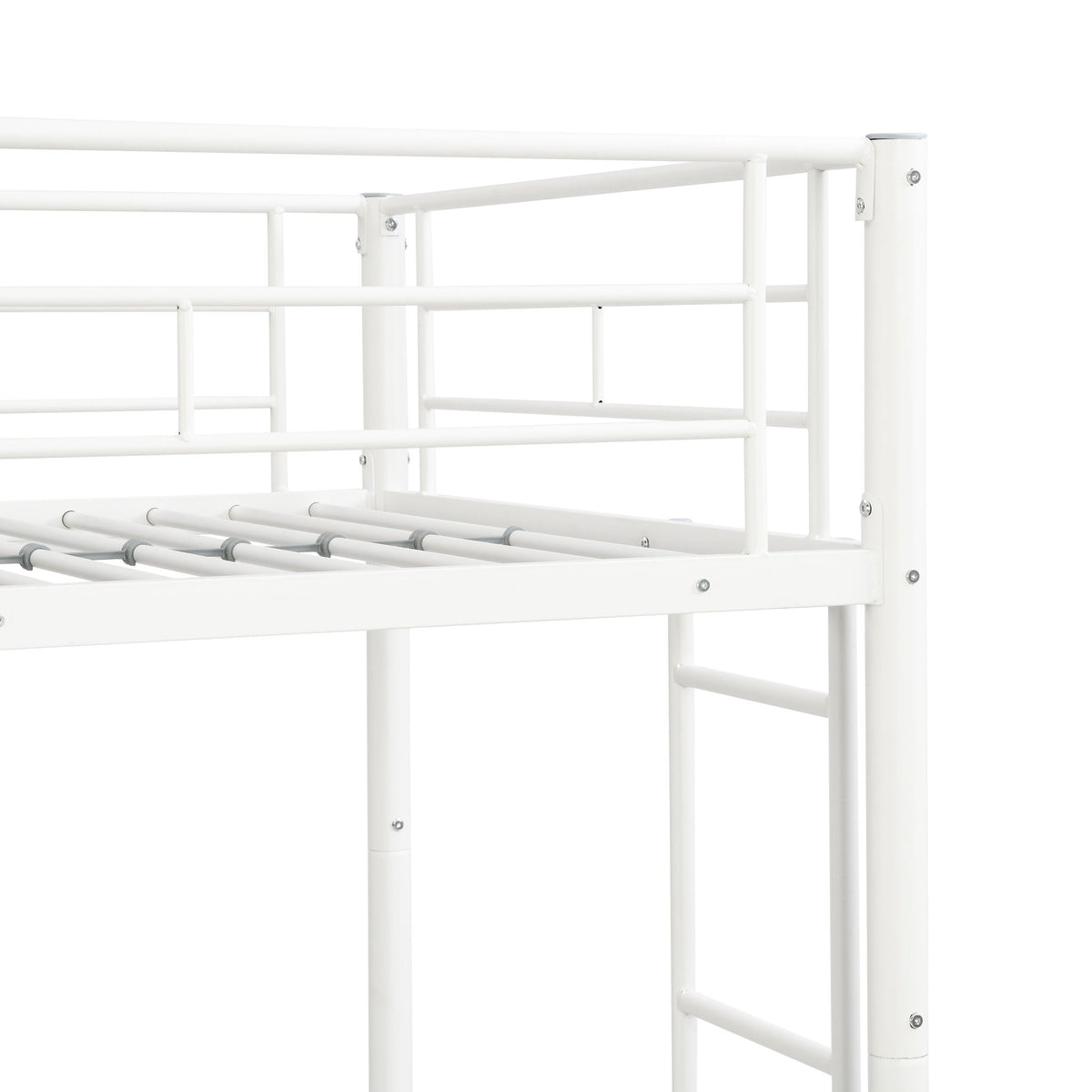Twin Over Twin Bunk Bed with Trundle - Sturdy Metal Frame - Pearl Silver, White, or Pink