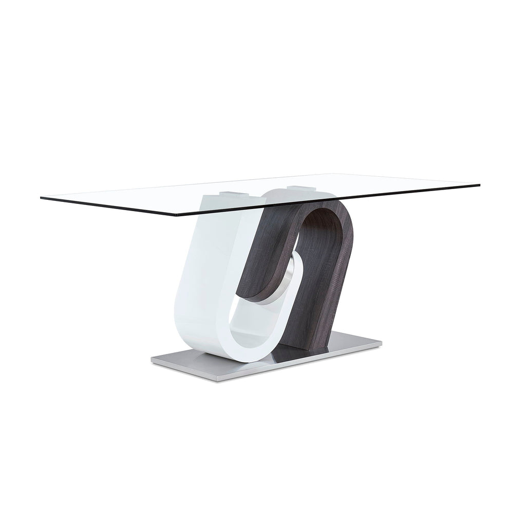 Anne Dining Table with Stainless Steel Base - White / Gray