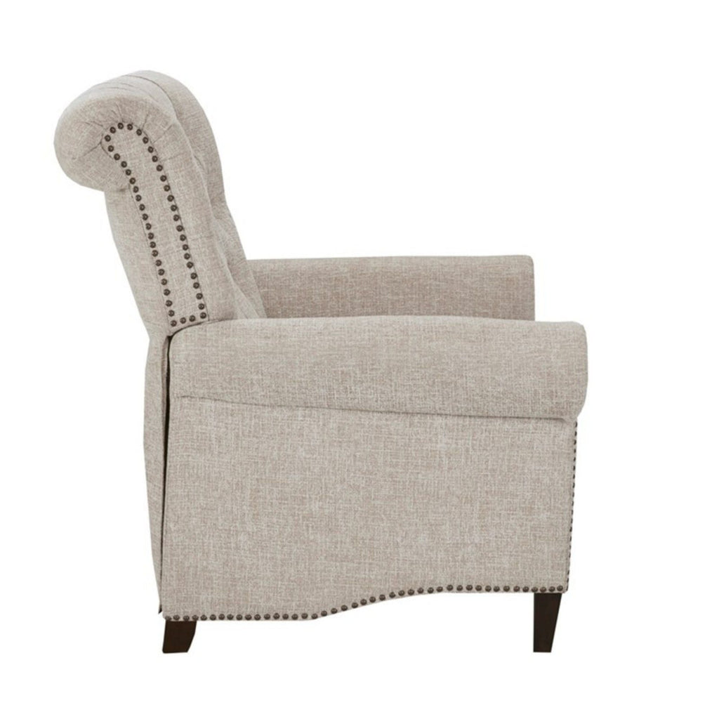 Cream Push Back Recliner Chair with Tufted Back and Nailhead Trim