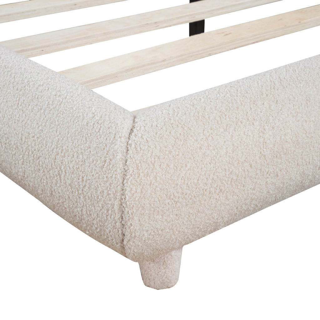 Upholstered Platform Bed with Curve-Shaped Frame - Teddy Fleece - Beige or Dark Gray