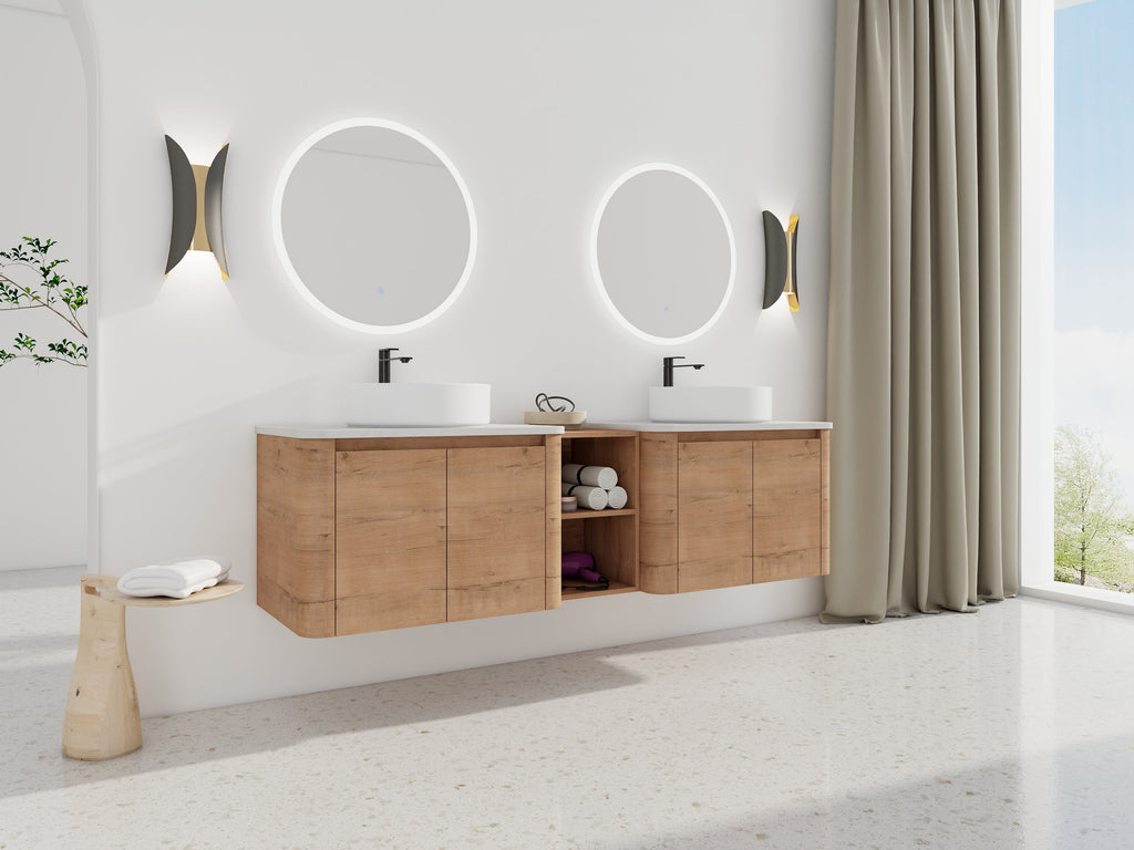 72" Wall-Mounted Bathroom Vanity with Ceramic Sink and Soft-Close Doors - White