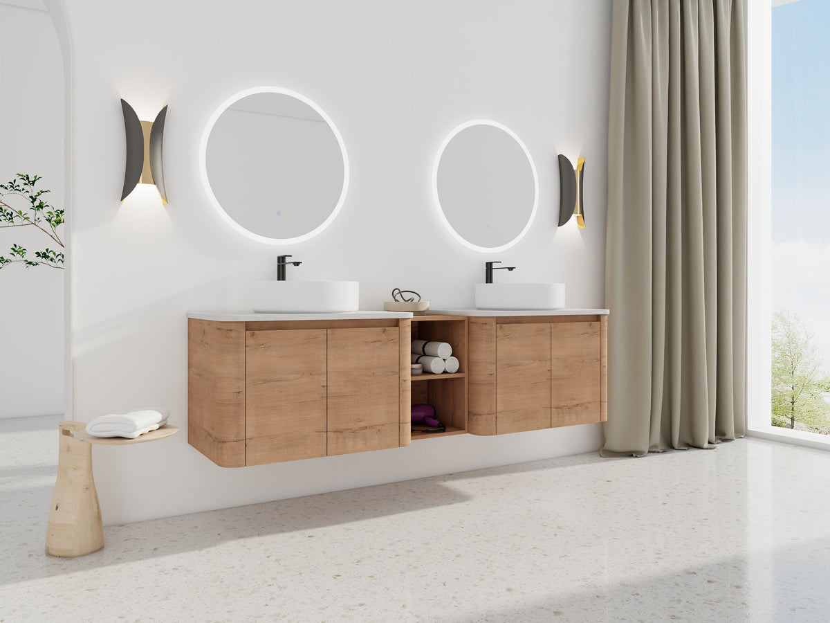 72" Wall-Mounted Bathroom Vanity with Ceramic Sink and Soft-Close Doors - White