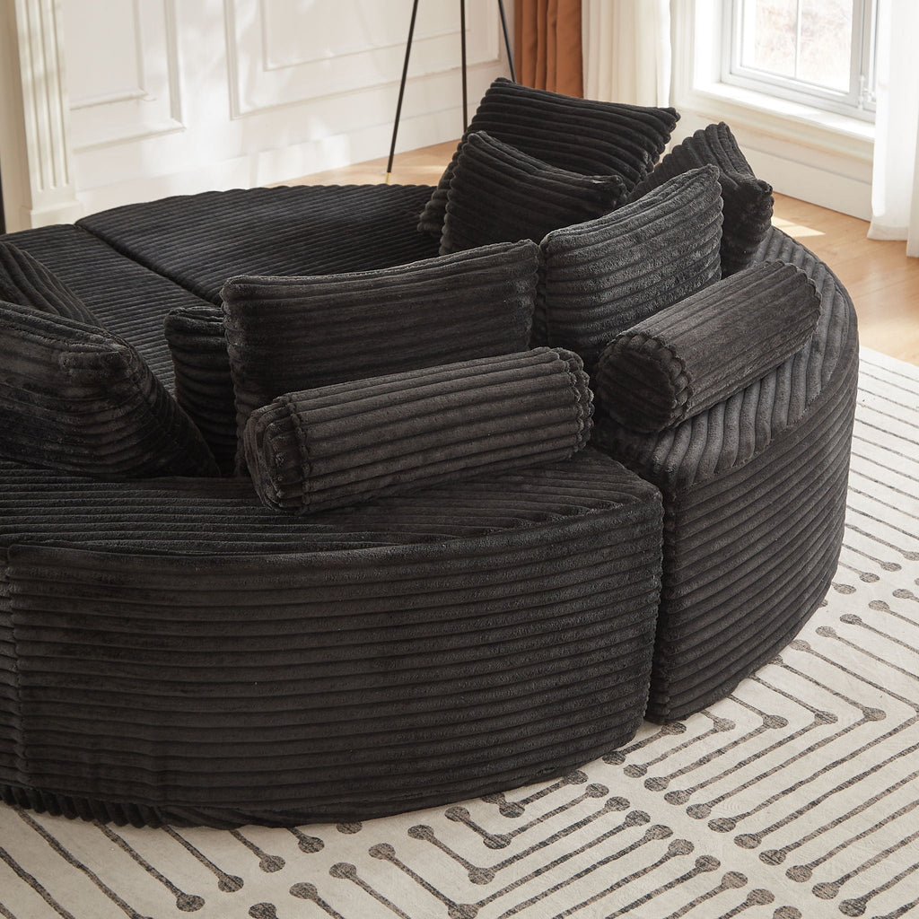 Round Oversized Sofa Bed with 5 Throw Pillows - Corduroy