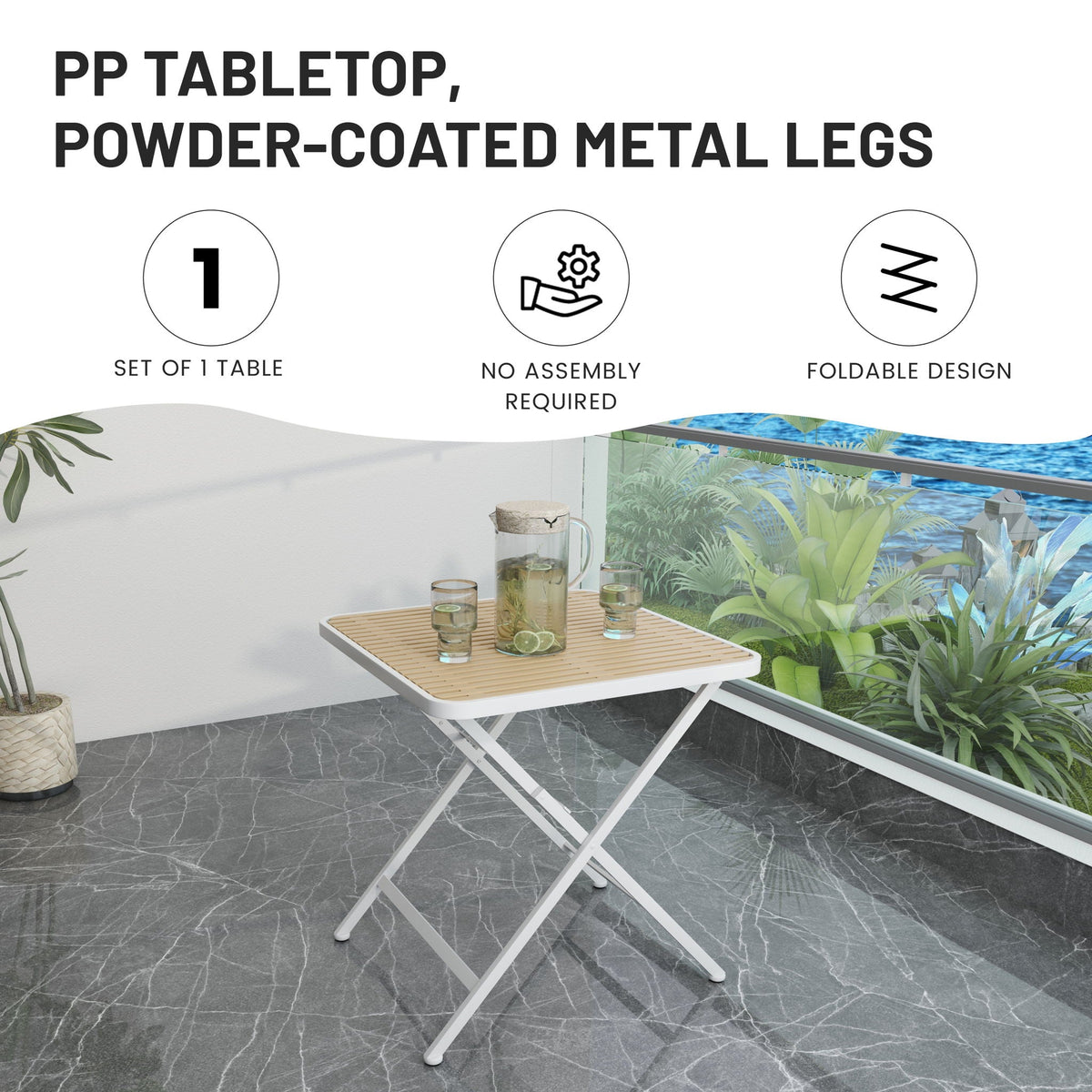 Modern Folding Square Table with Waterproof Top - Apricot / White