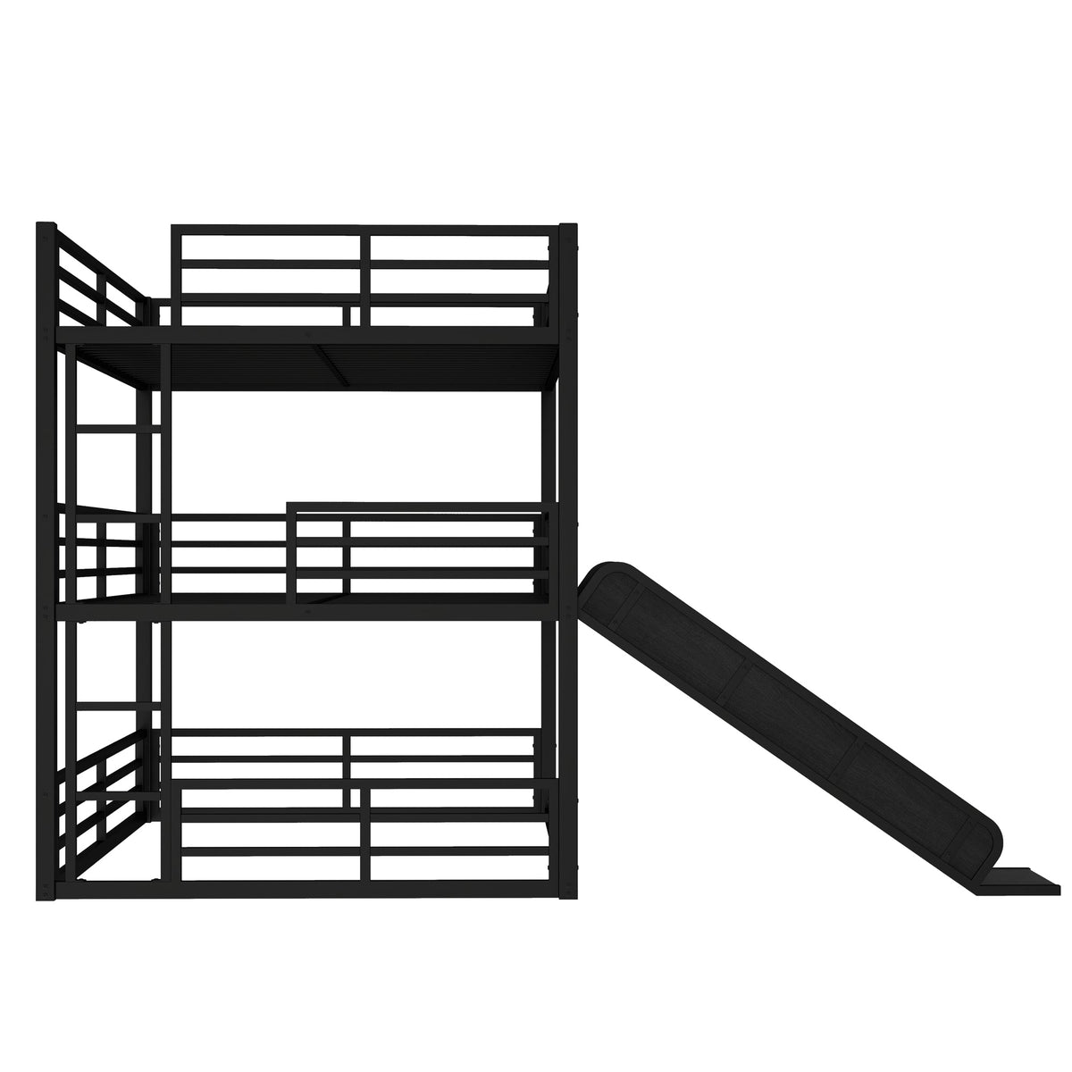 Queen Over Queen Triple Bunk Bed with Slide - Metal Frame