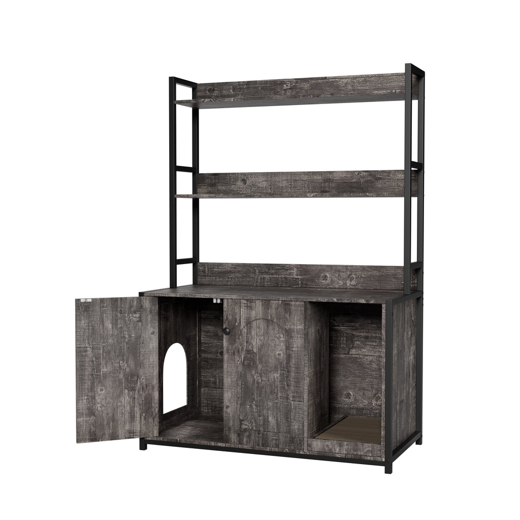Large Cat Litter Box Enclosure with Shelf Storage - Grey
