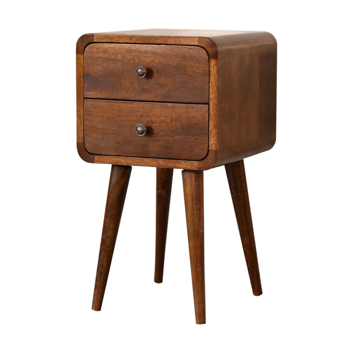 Soli Wood Mini Curved Nightstand with 2 Drawers - Chestnut