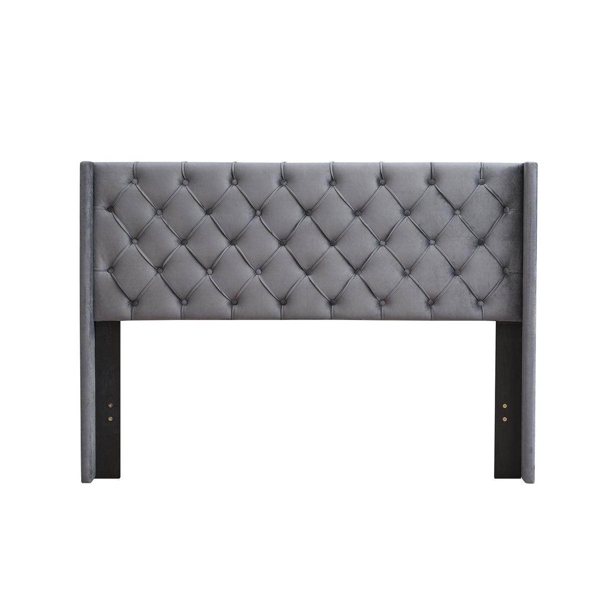Gray Velvet Upholstered Queen Platform Bed with Wingback and Wood Slat Support