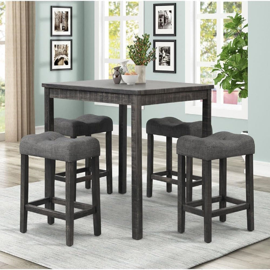 Transitional Counter Dining Set with 4 Tufted Stools - Dark Gray or Dark Brown