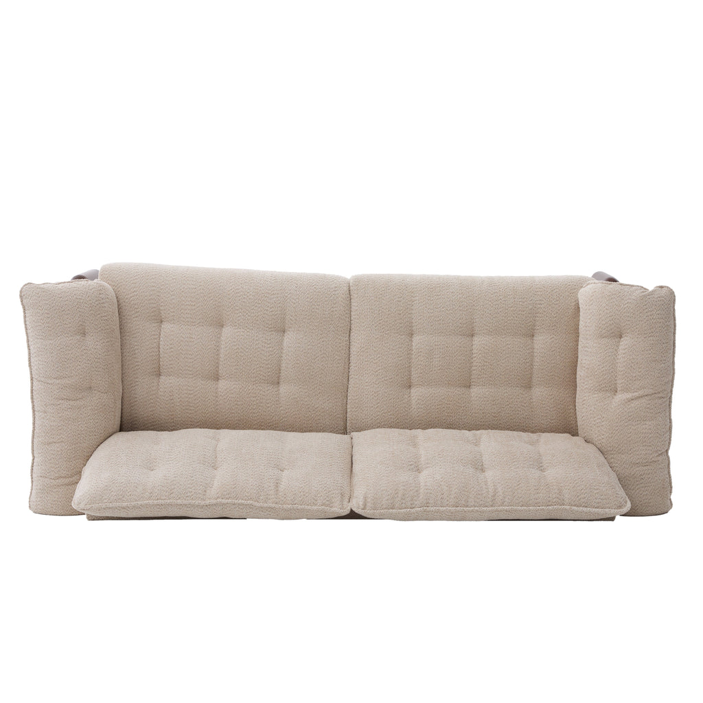 Modern Boucle Upholstered 3 Seater Sofa with Solid Wood Legs - Beige or Navy Blue