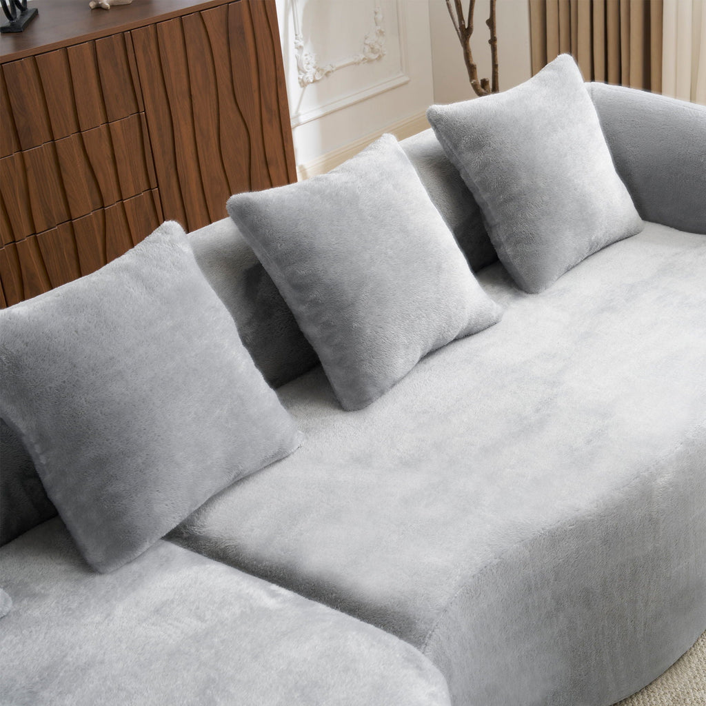 Modular L-Shape Sectional Sofa with Curved Chaise - Green, Beige, Gray