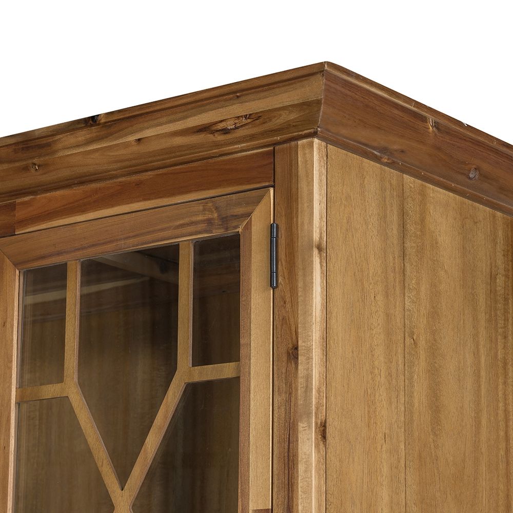 Solid Acacia Wood Accent Cabinet with Glass Doors - Light Blue or Light Brown