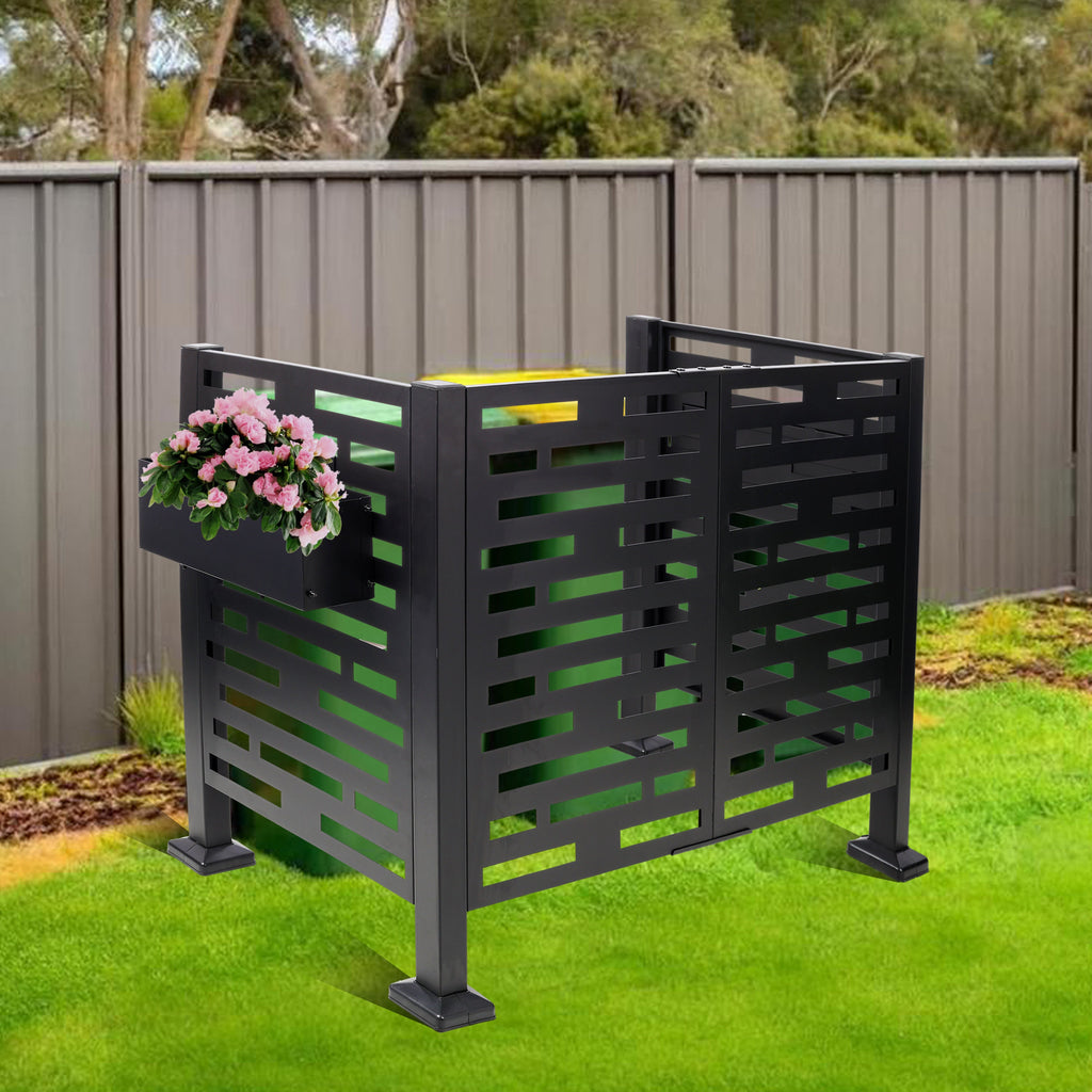 Metal Air Conditioner Fence with Planter Boxes - Black
