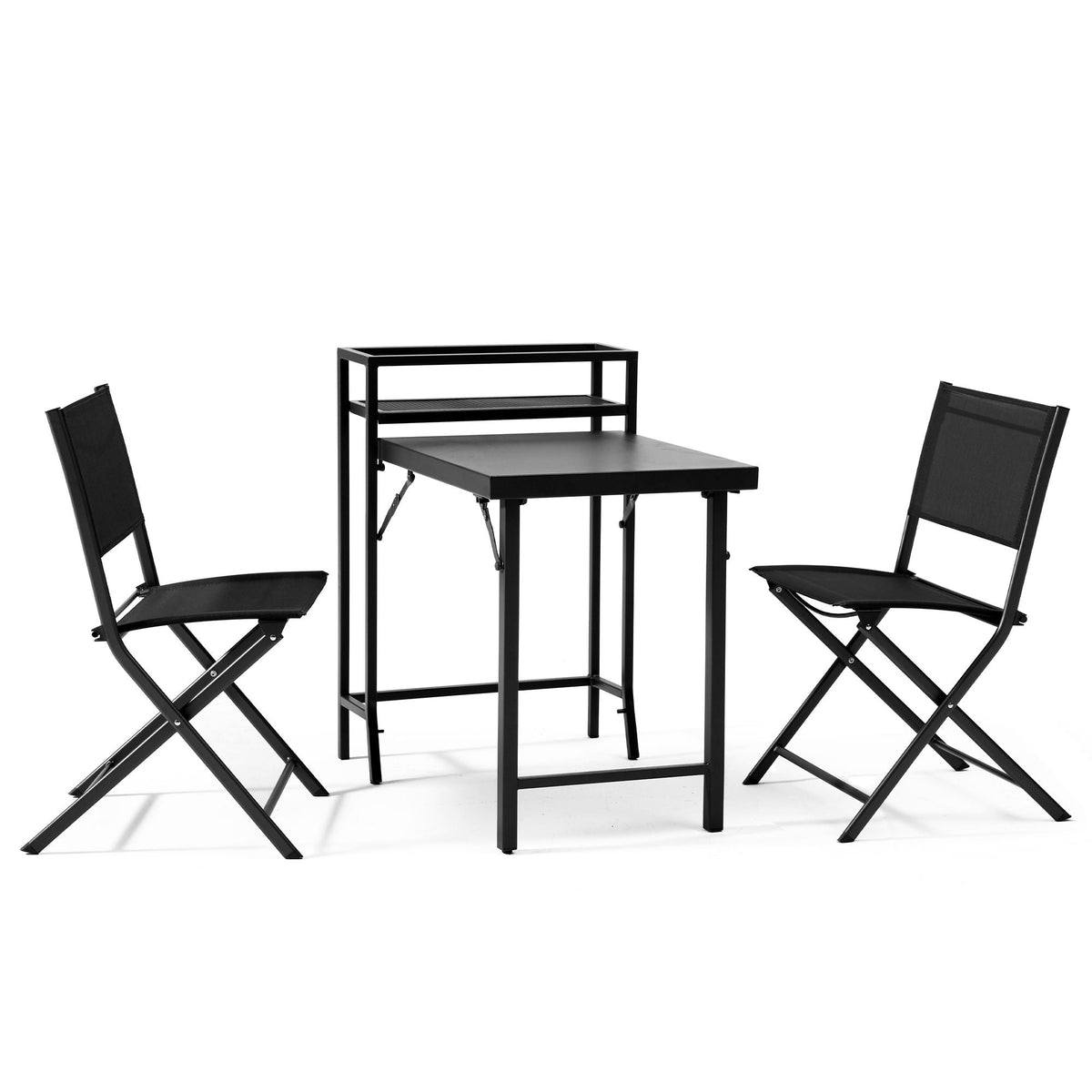 3 Piece Patio Bistro Set with Foldable Table and Chairs - Black