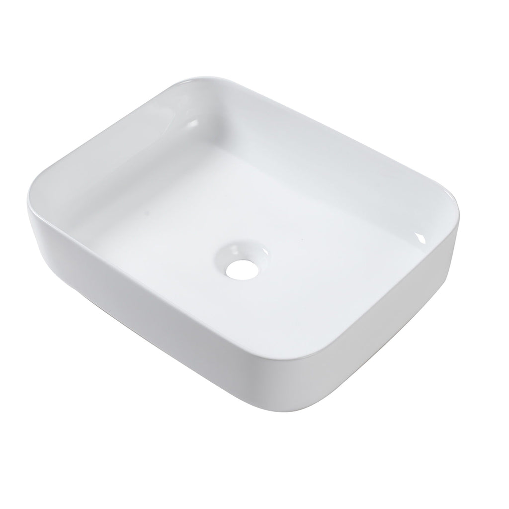 Modern Rectangular Vessel Bathroom Sink with Stain Resistant Ceramic - White