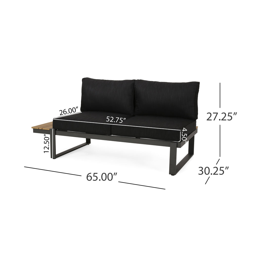 Sterling Left Arm Sofa Seater with Aluminum & Acacia Wood - Dark Gray