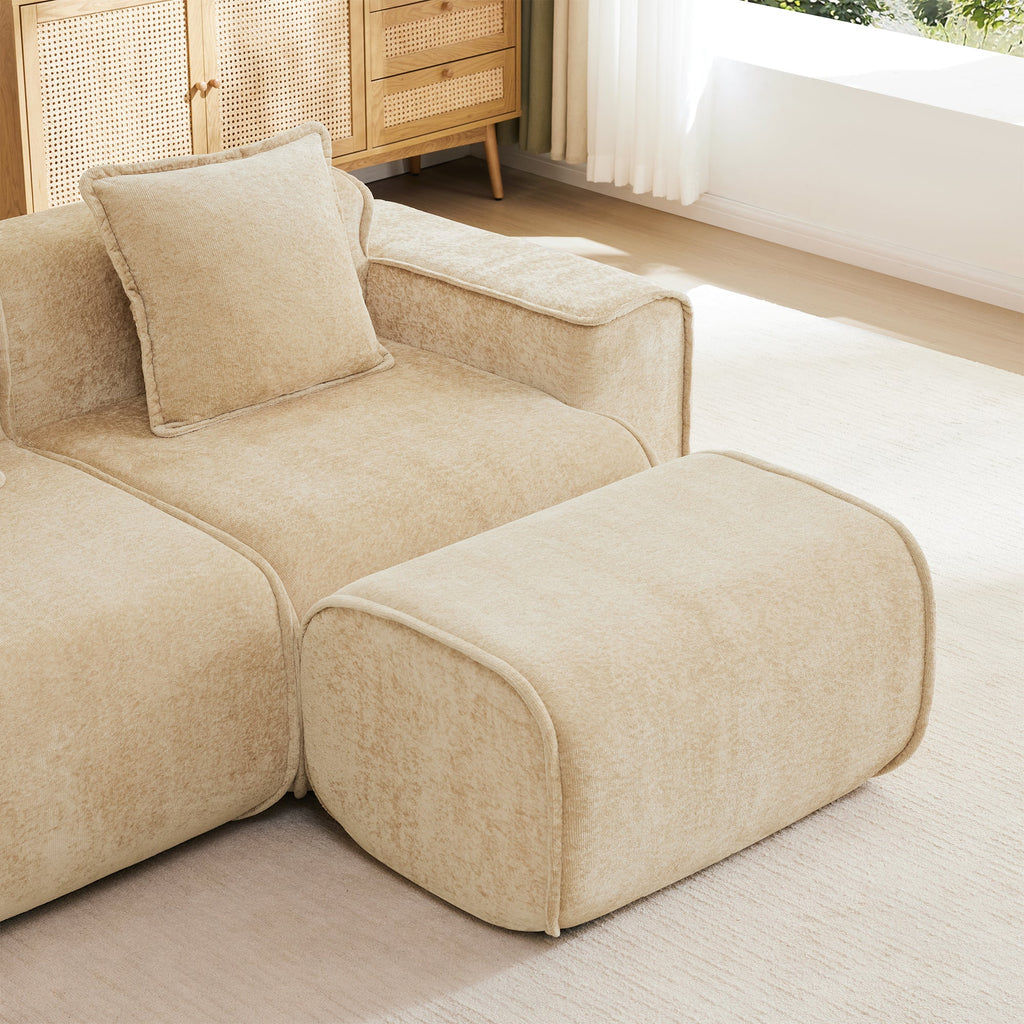Ottoman Velvet-Light Camel with Spacious Velvet Upholstery - Light Camel