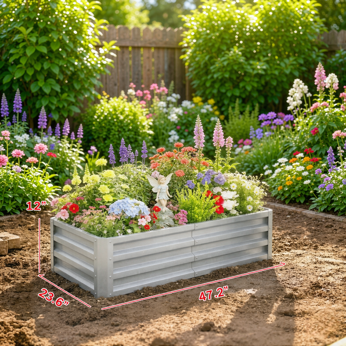 Galvanized Raised Garden Bed with Open Bottom - Silver