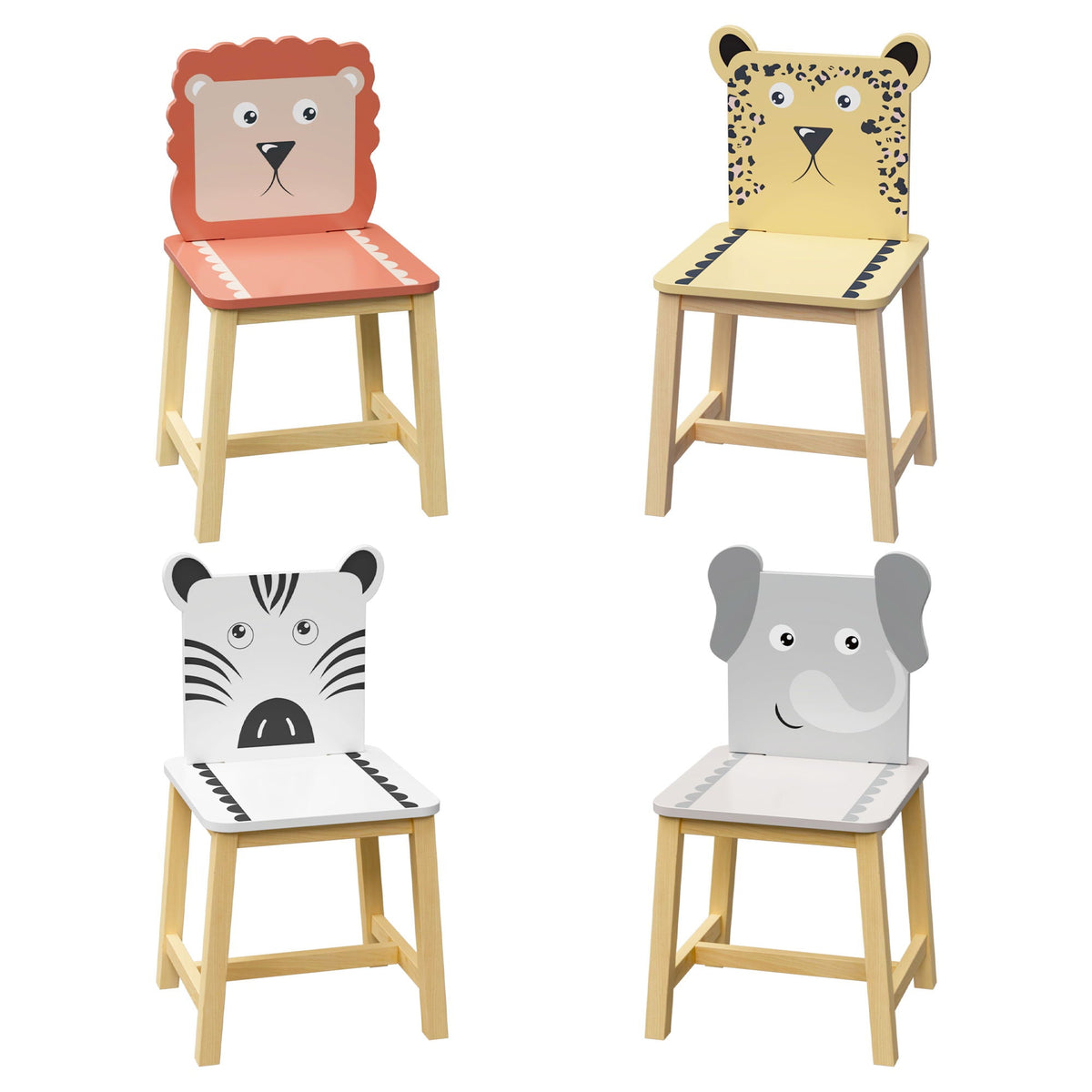 Kids Table and Chair Set with Cartoon Animals Design - White