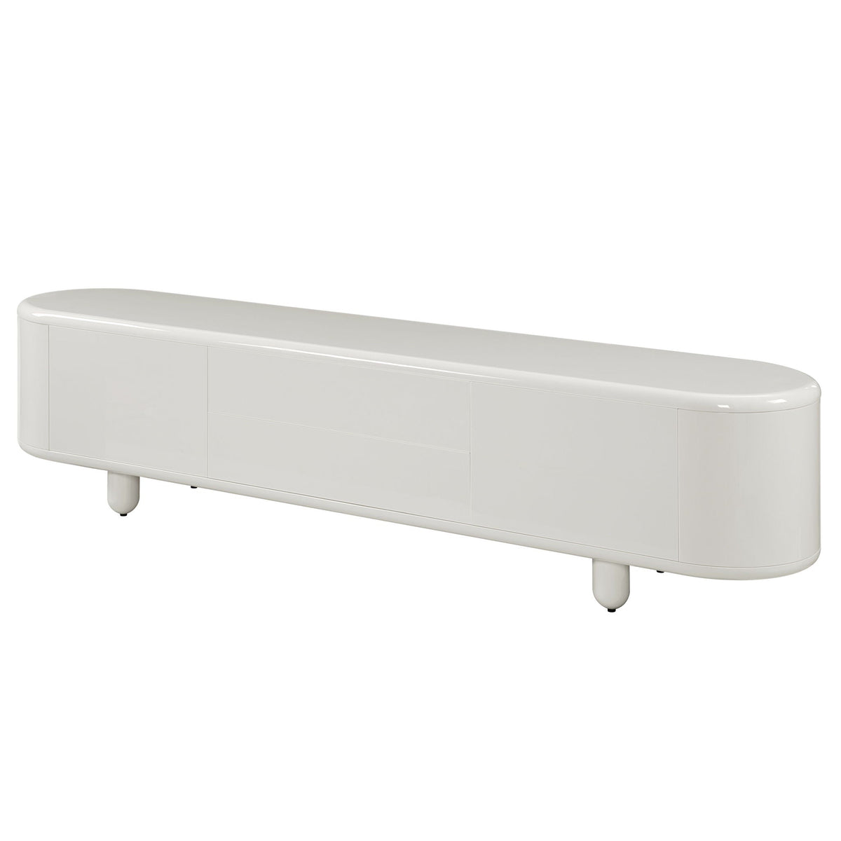 Gloss White TV Stand with Self-Closing Drawers - 94" Wide
