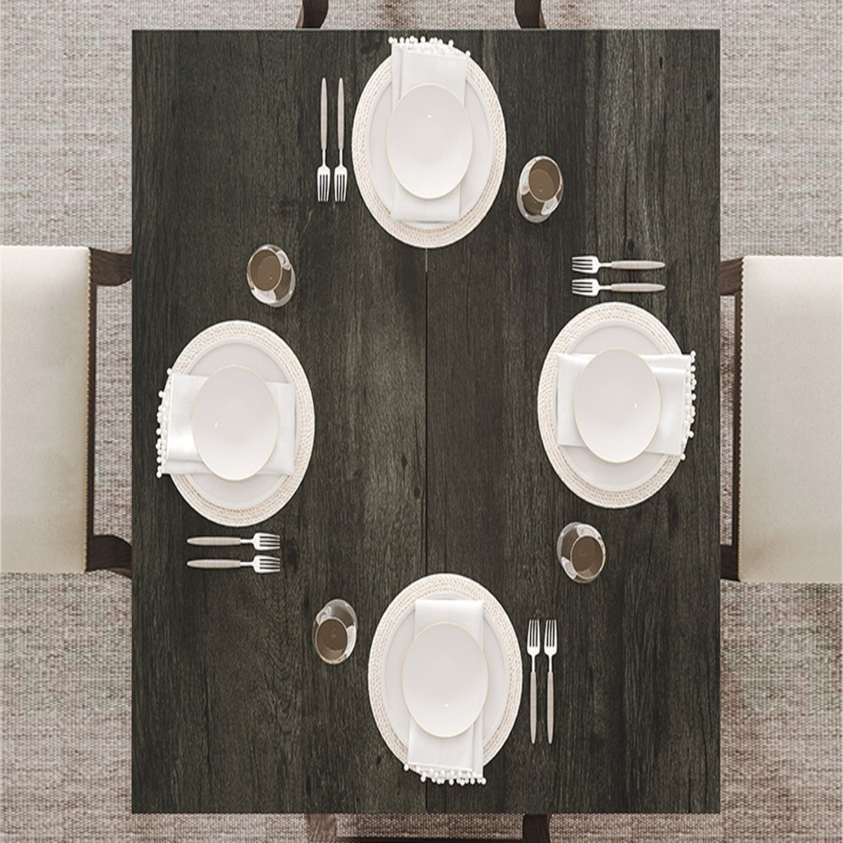 Square Dining Table for 4 with Thick Grain Top and Sturdy Pedestal Base - Gray