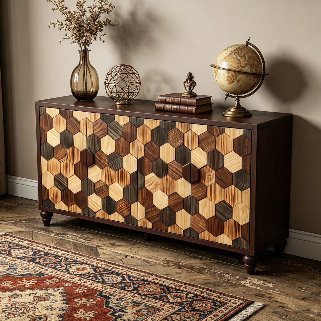 Honeycomb Pattern Sideboard Cabinet with Ample Storage - 59.8" Wide