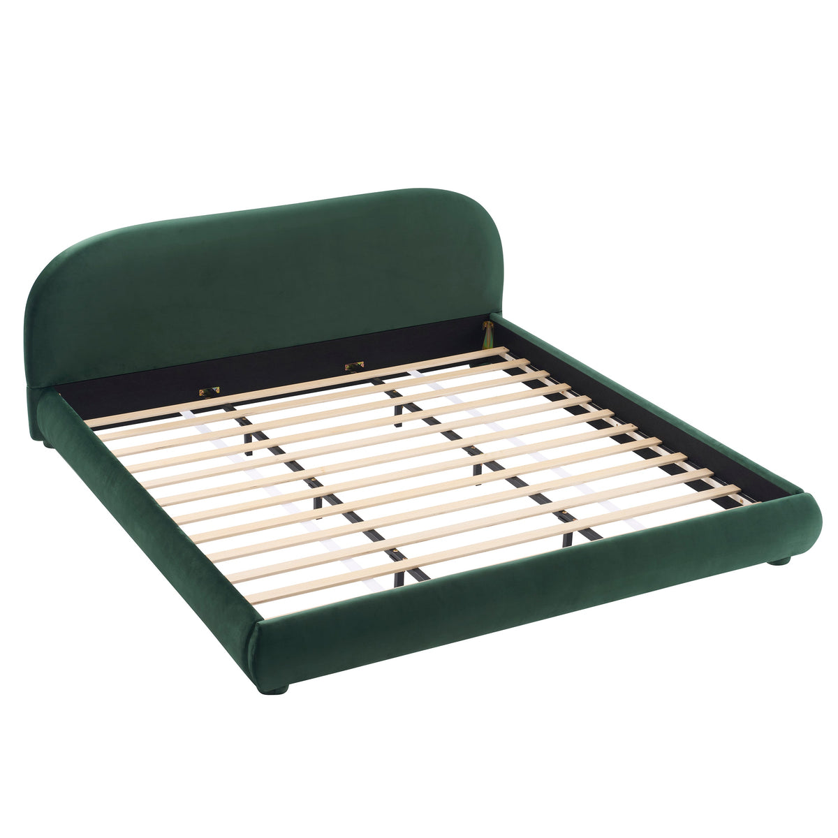 Dark Green Velvet Bed Frame with Curved Headboard - Green