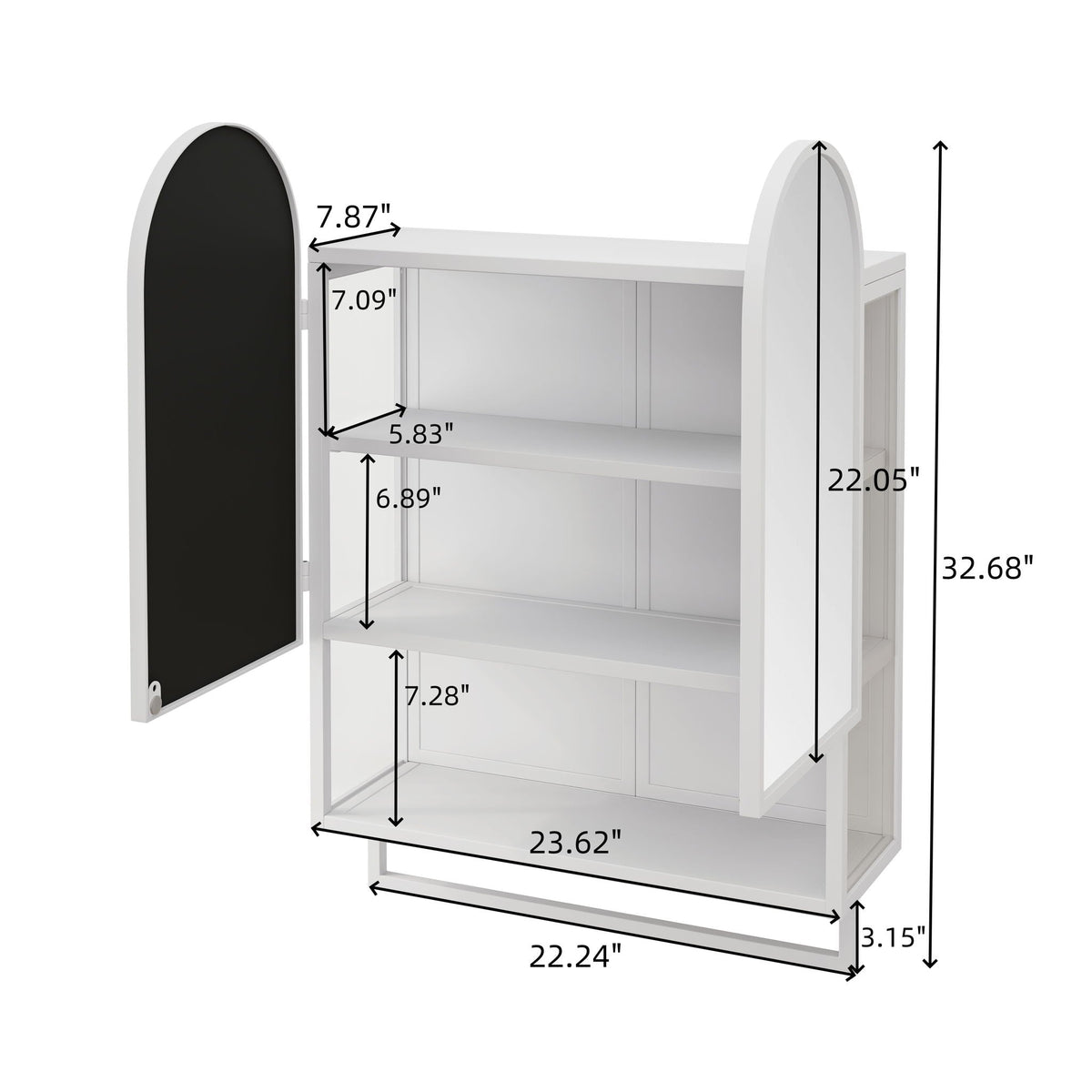 Double Arched Mirror Wall Cabinet with Adjustable Shelves and Towel Rack - Black or White