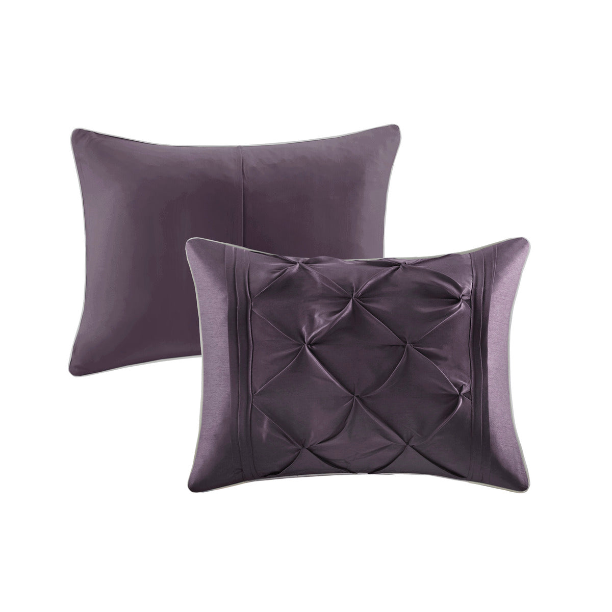 7 Piece Tufted Comforter Set with Elegant Detailing - Deep Plum