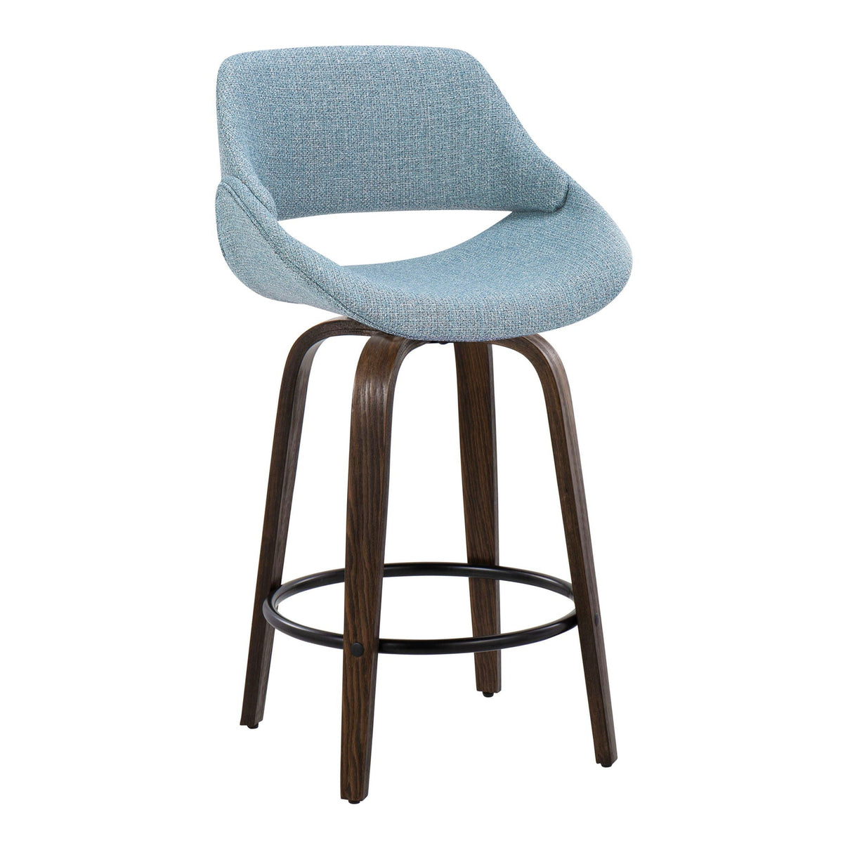 Mid Century Modern Counter Stool Set with Round Footrest - Dark Gray or Light Blue