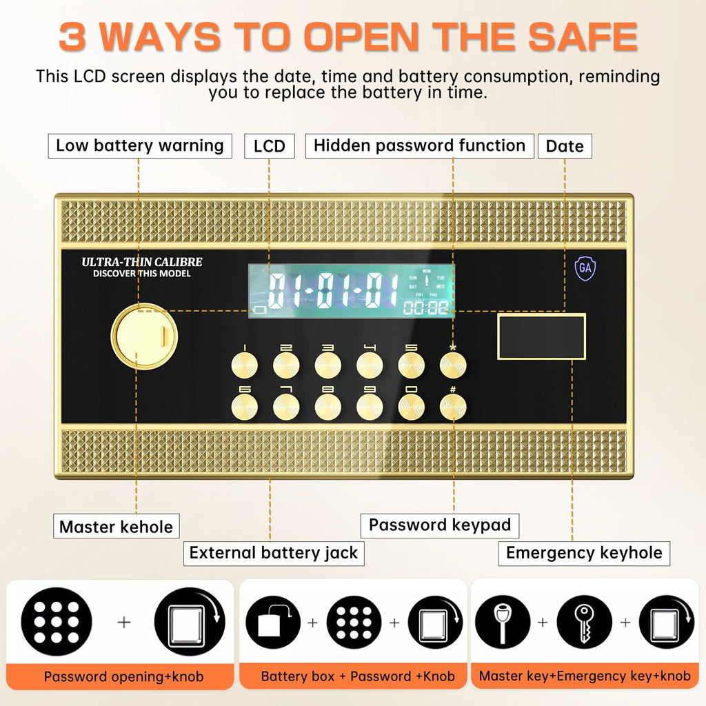Large Double Door Digital Security Safe with Fireproof and Waterproof Bag - Black