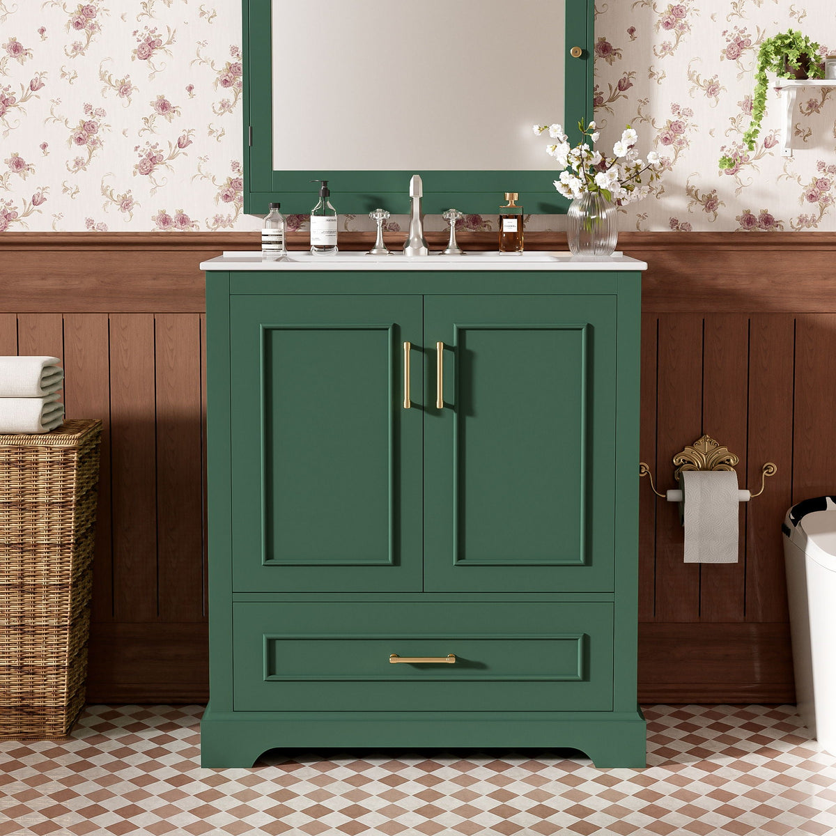 Bathroom Vanity with Sink and Soft Close Doors - White, Black, Green, or Gray