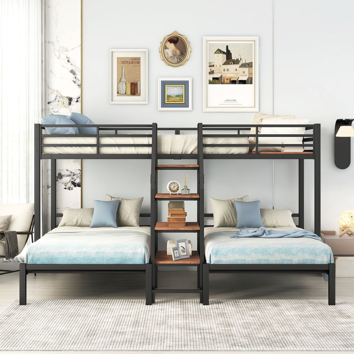 Metal Bunk Bed With Storage Shelves Staircase