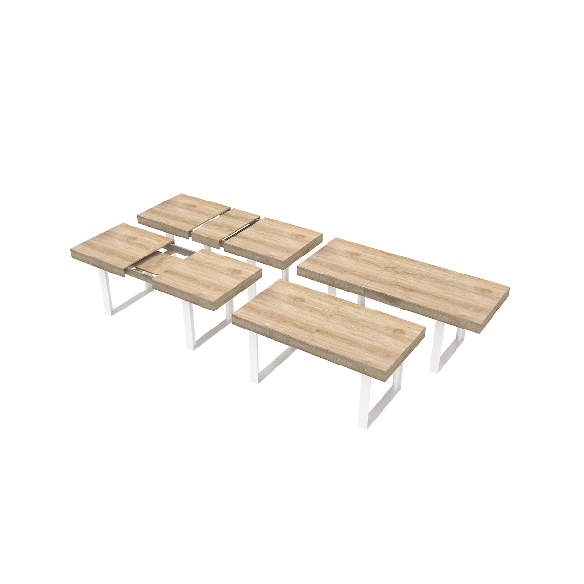 Extendable Dining Room Table with Retractable Design - Oak Grain/White