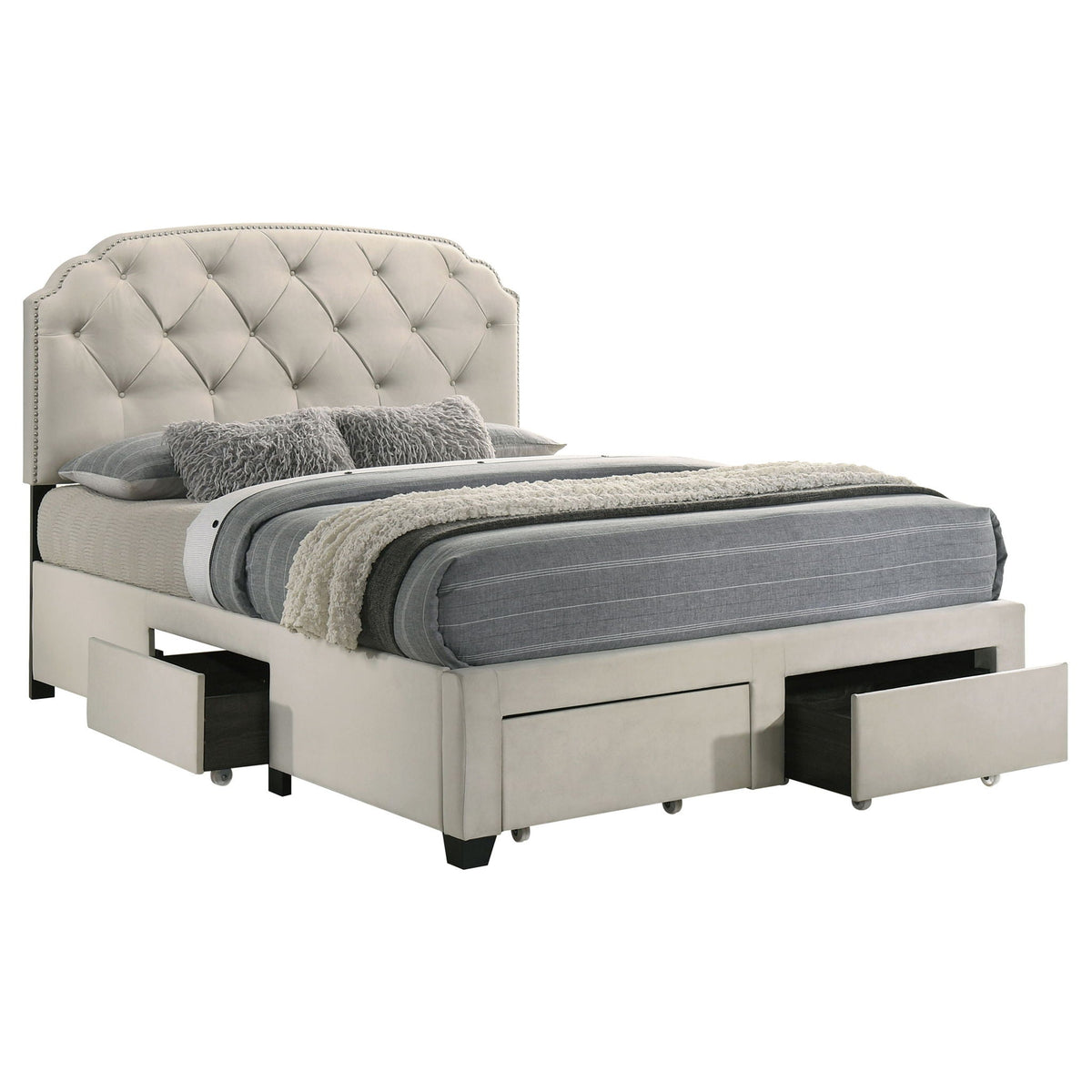 Marianna 4-drawer Upholstered Queen Storage Bed Cream