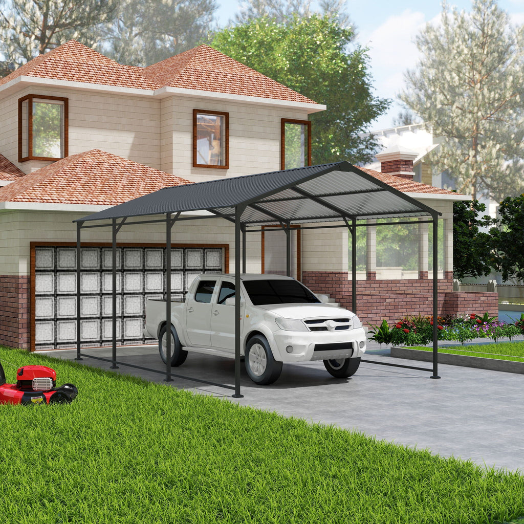Heavy Duty Metal Carport with Galvanized Steel Roof - Gray