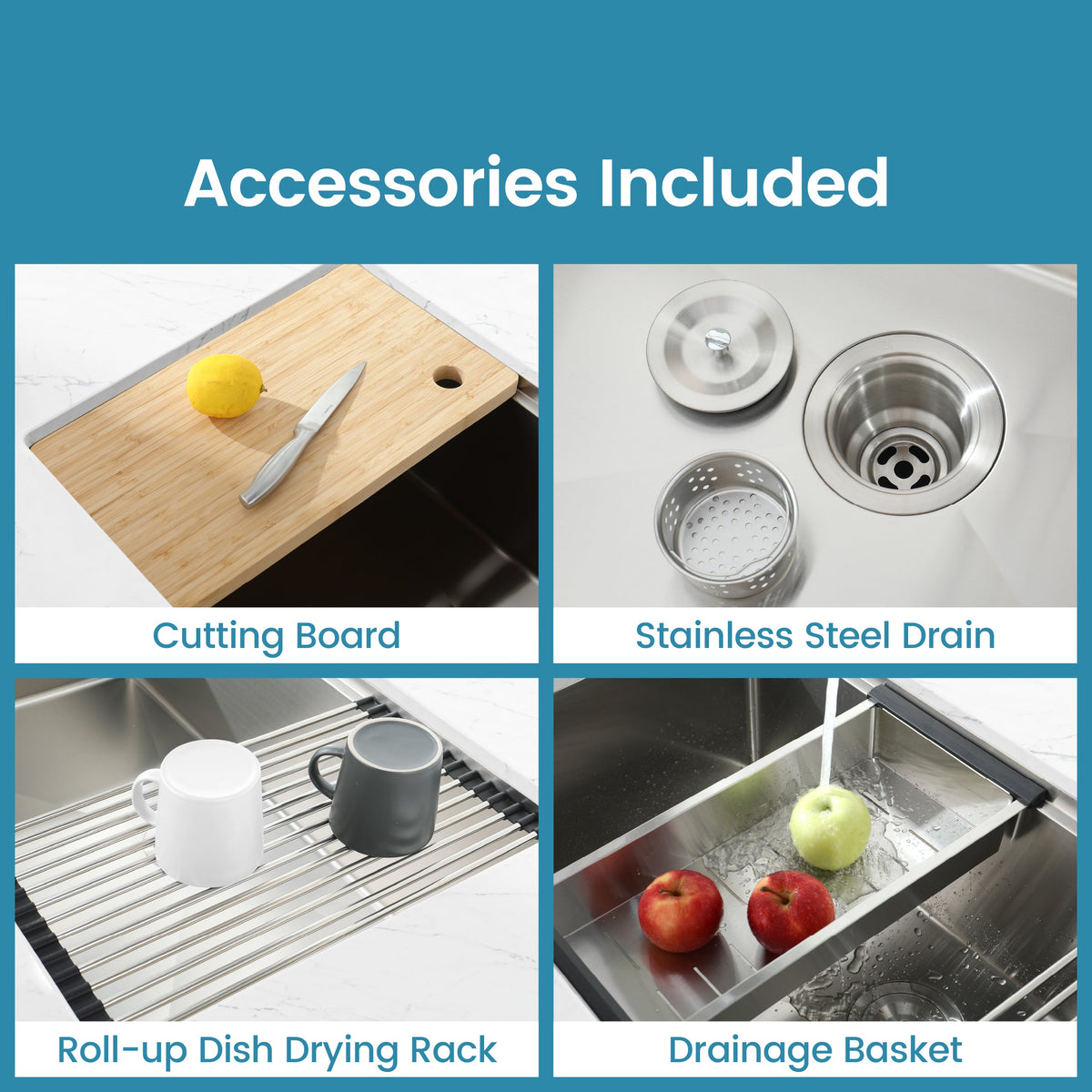 Stainless Steel Kitchen Sink with Single Bowl - Brushed Finish