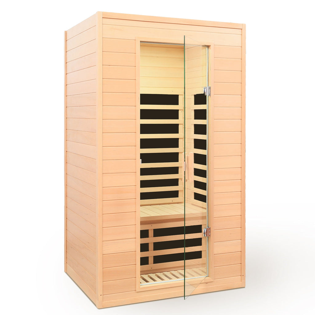 Hemlock Far Infrared Roof Embedded Indoor Sauna Room with LCD Controls - Light Brown