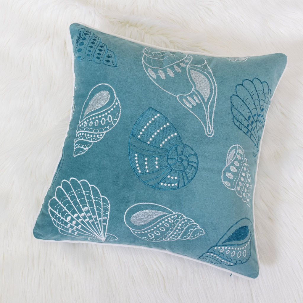 Seashells Pillow Cover with Hidden Zipper - Blue or Light Blue