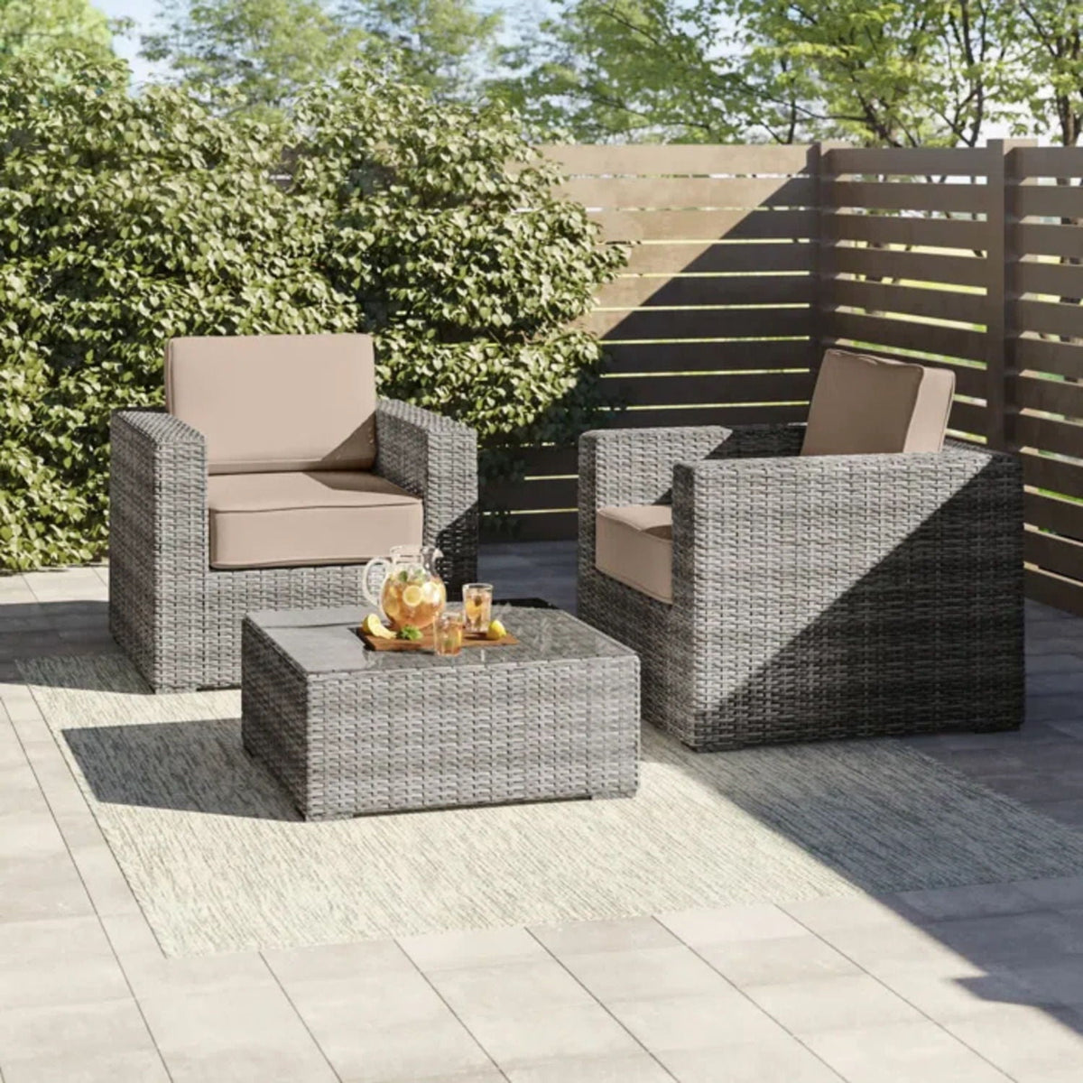 Wicker Outdoor Seating Group Set with Cushions and Table - Multiple Colors