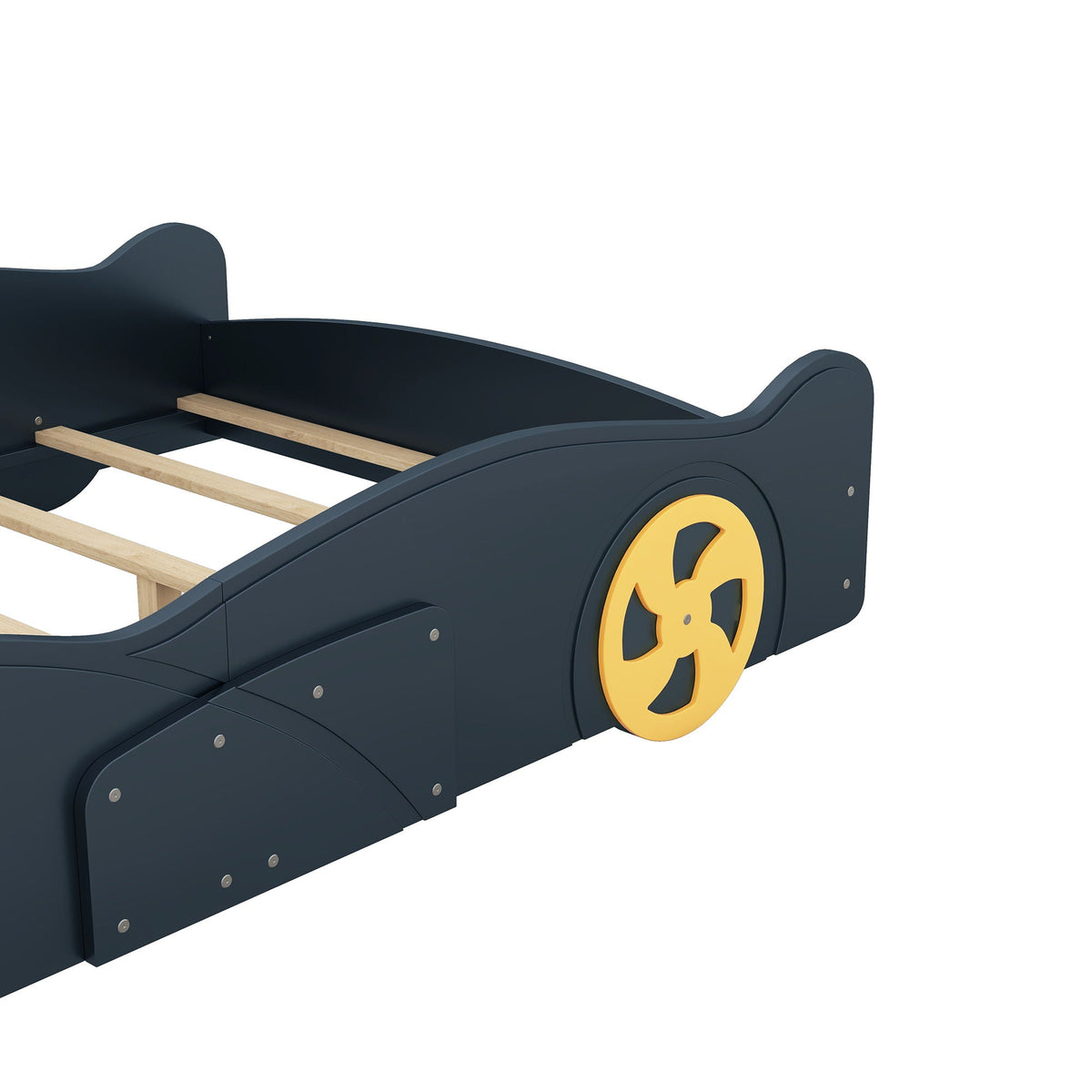 Race Car Platform Bed with Storage and Wheels - Black or Blue