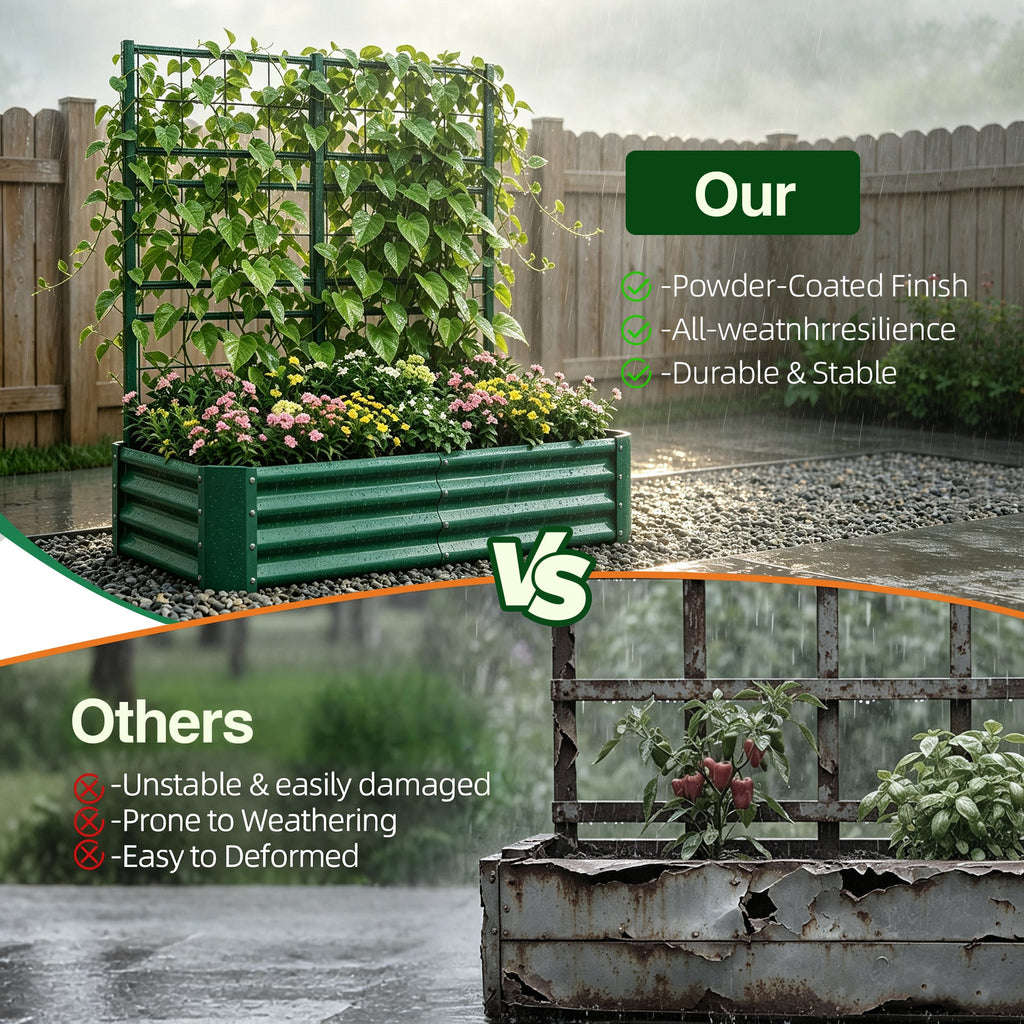 Galvanized Raised Garden Bed with Arch Trellis – Green