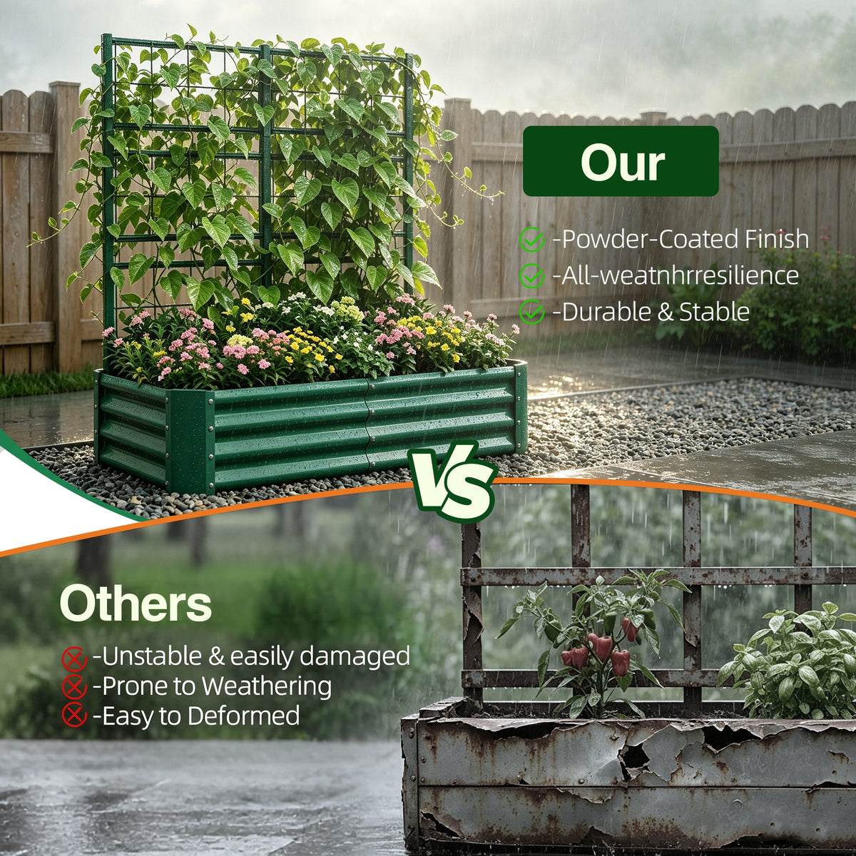 Galvanized Raised Garden Bed with Arch Trellis – Green