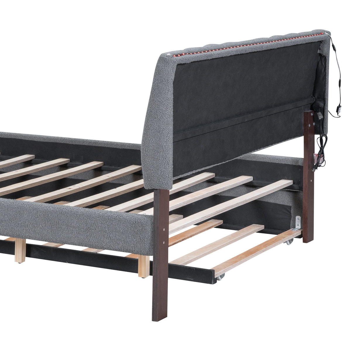 Upholstered Platform Bed With Trundle and LED Lights - Full or Queen