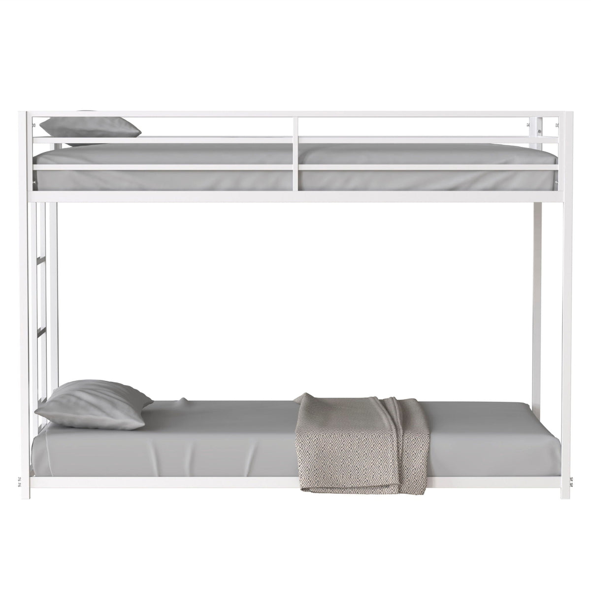 White Metal Bunk Bed with Reinforced Guardrails - Twin over Twin or Twin over Full