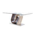 Oak & Walnut Dining Table with Stainless Steel Base - Brown / Beige