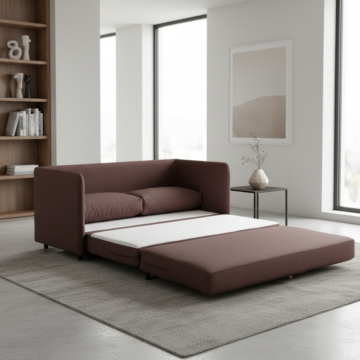 Modern Fabric Loveseat Sleeper with Sturdy Wood Frame - Brown